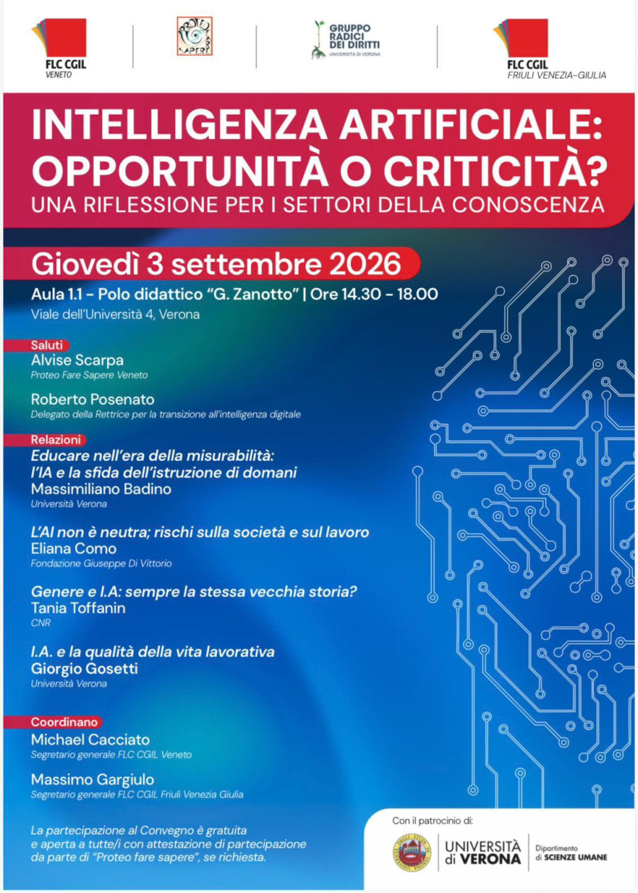 Locandina INTELLIGENZA ARTIFICIALE: OPPORTUNITÀ O CRITICITÀ? UNA RIFLESSIONE PER I SETTORI DELLA CONOSCENZA