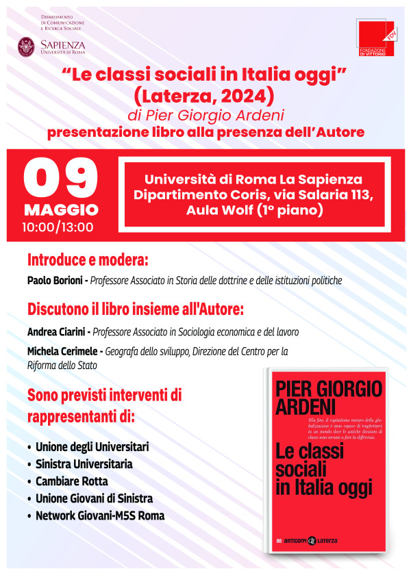 Presentazione del libro "Le classi sociali in Italia oggi" di Pier Giorgio Ardeni