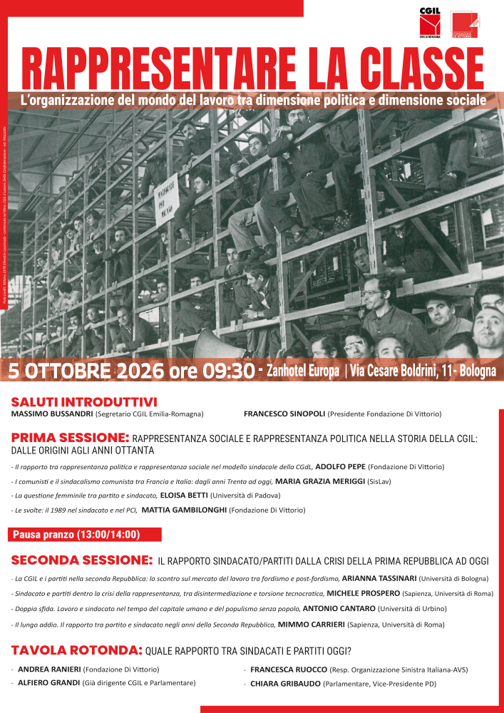 Locandina RAPPRESENTARE LA CLASSE L’organizzazione del mondo del lavoro tra dimensione politica e dimensione sociale