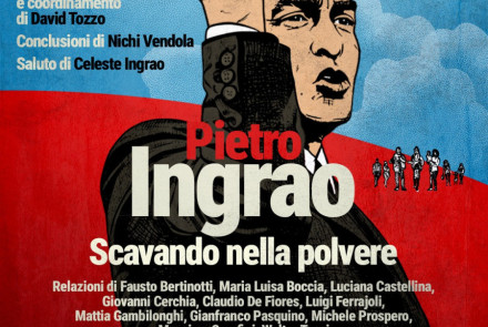 Locandina con Ingrao a fumetto